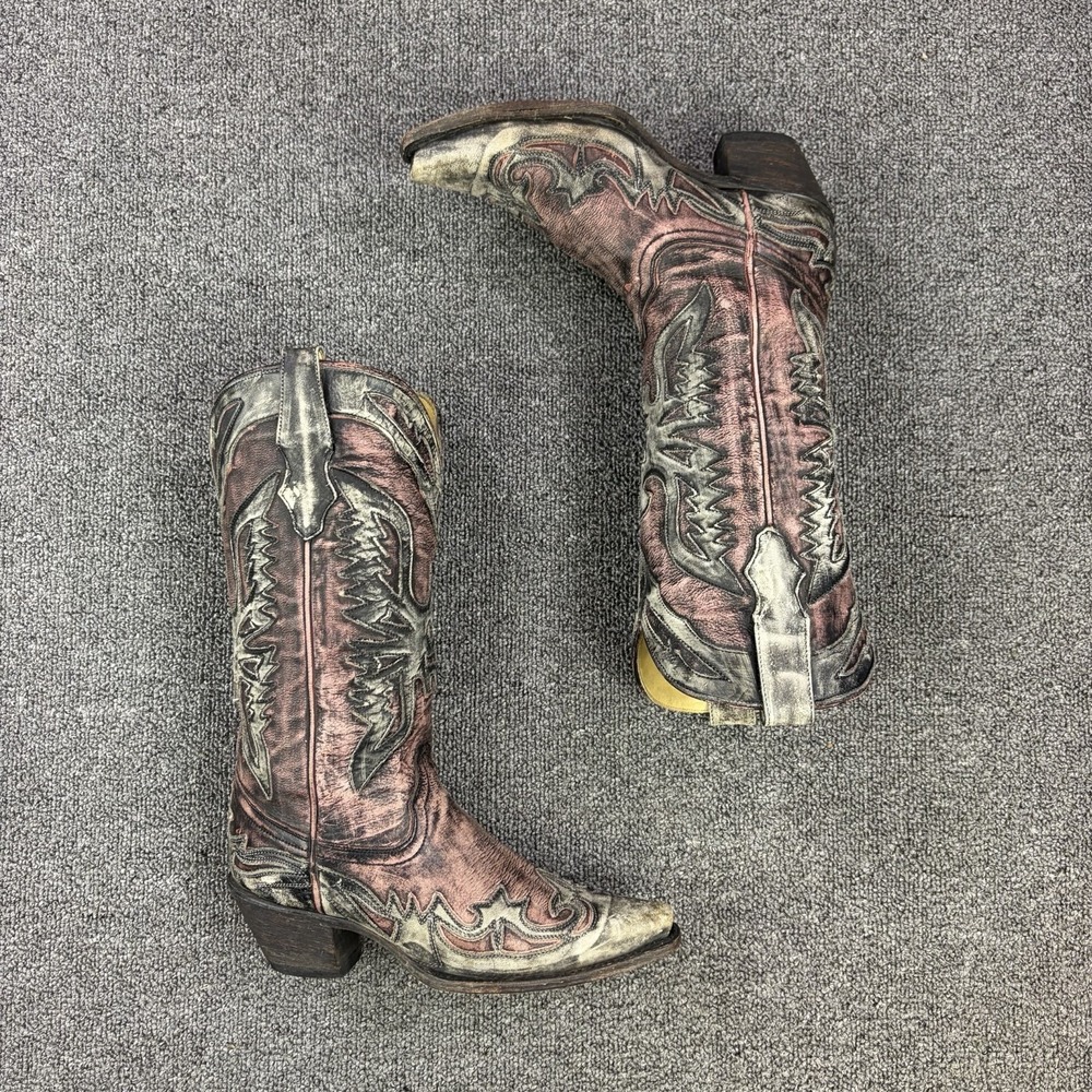 Corral Vintage Snip Toe Distressed Rose/Black Eagle Cowgirl Boots R2380 Size 6M
